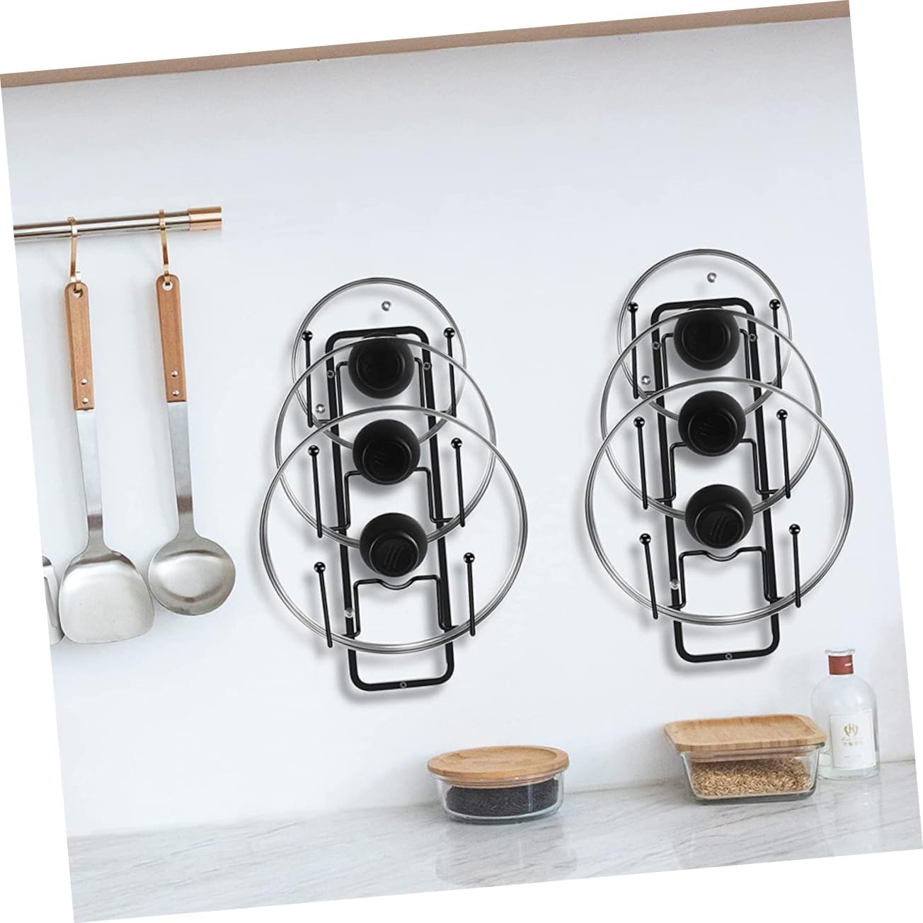 SECFOU 2pcs Punch Pot Lid Organizer Kitchen Cabinet Storage Rack Wear-resistant Pot Lid Holders Wall-mounted Design for Efficient Kitchen Organization