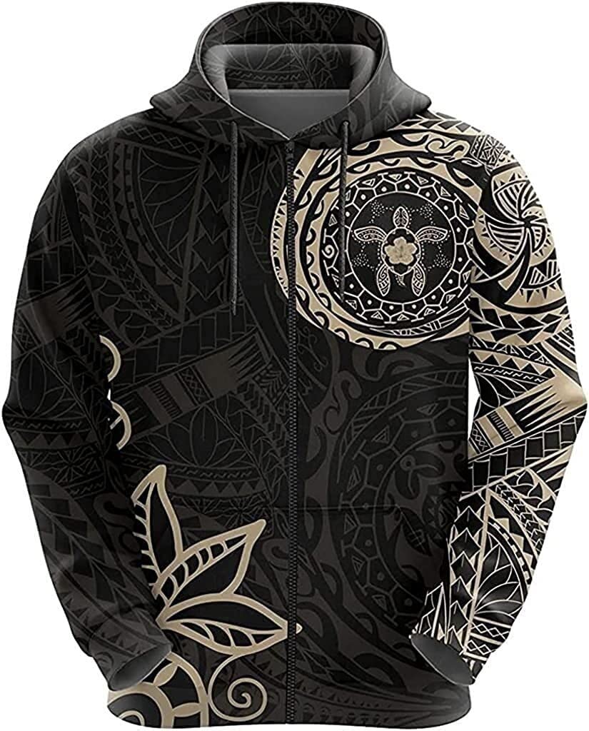 Felpe con cappuccio vichingo da uomo Pullover Felpa con cappuccio con cerniera modello tartaruga polinesiana Felpa con cappuccio 3D Felpa con cappuccio a maniche lunghe