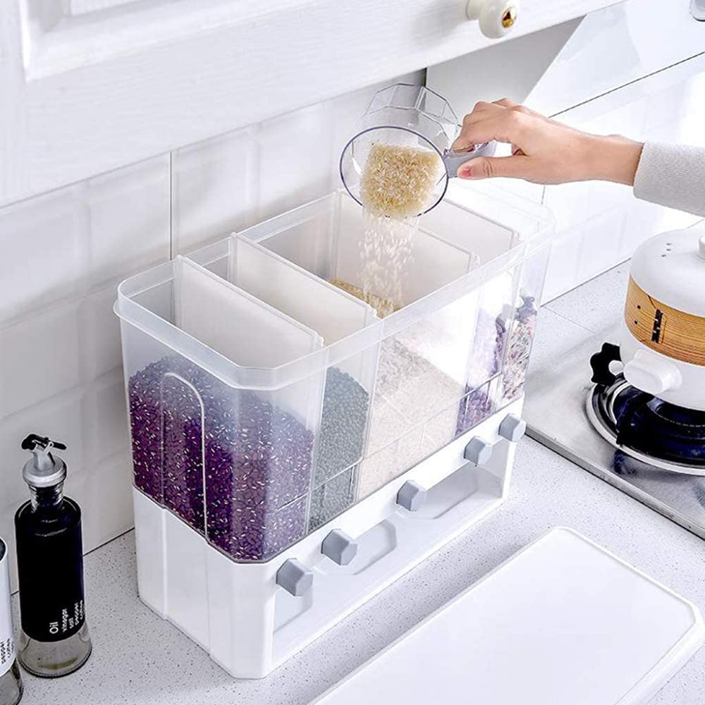 NOVSKI Dispensadores de Cereales de 5 Rejillas Contenedor de Almacenamiento de Alimentos Tanque de Almacenamiento de Cocina para Cereales, arroz, nueces, Granos de café