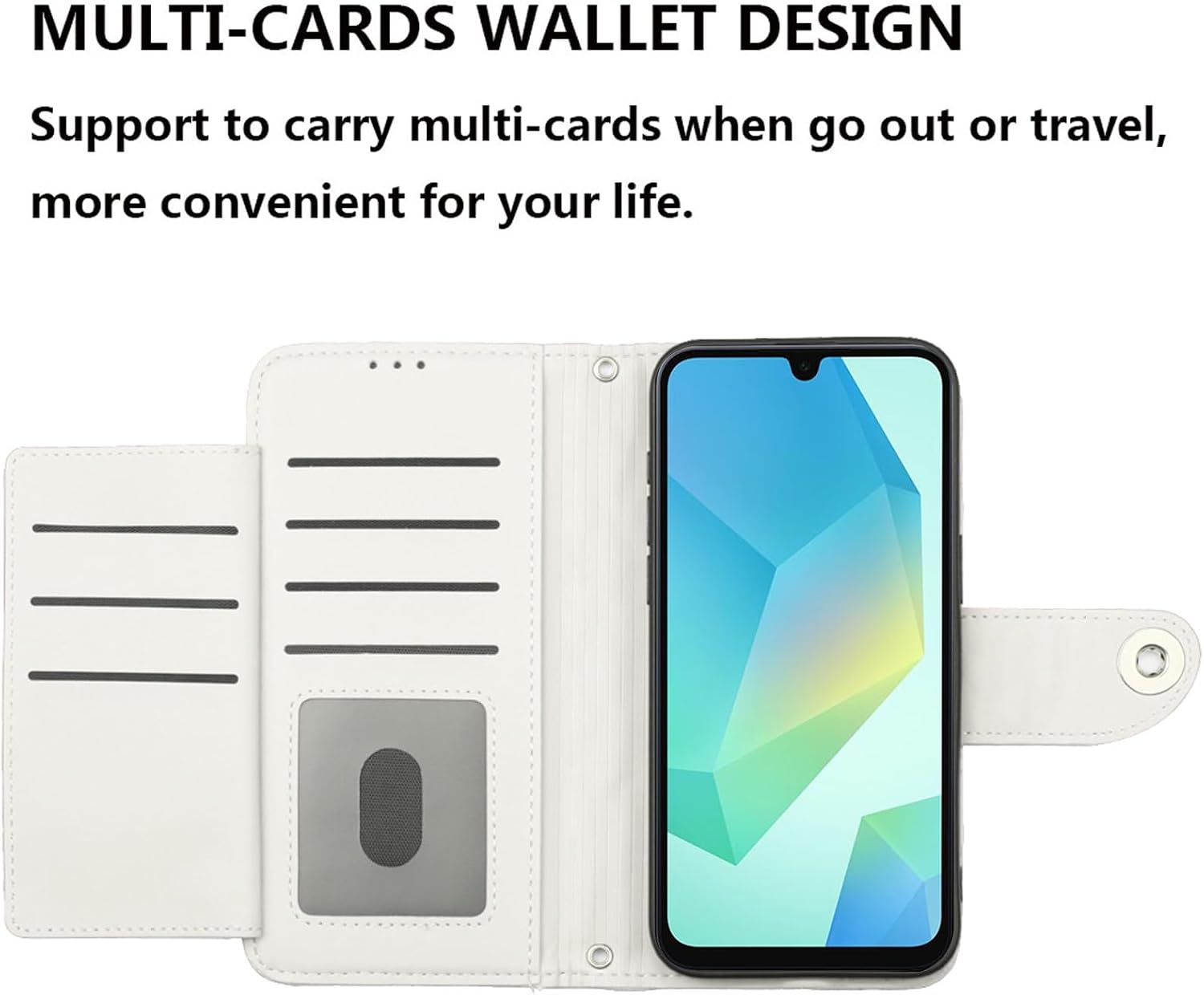 Wallet Case for Samsung Galaxy A17/A26 5G with Wrist Shoulder Strap, Argyle Pattern PU Leather Flip Card Holder Cell Phone Cover for A 17 26 17A 26A 4G Girls Women White