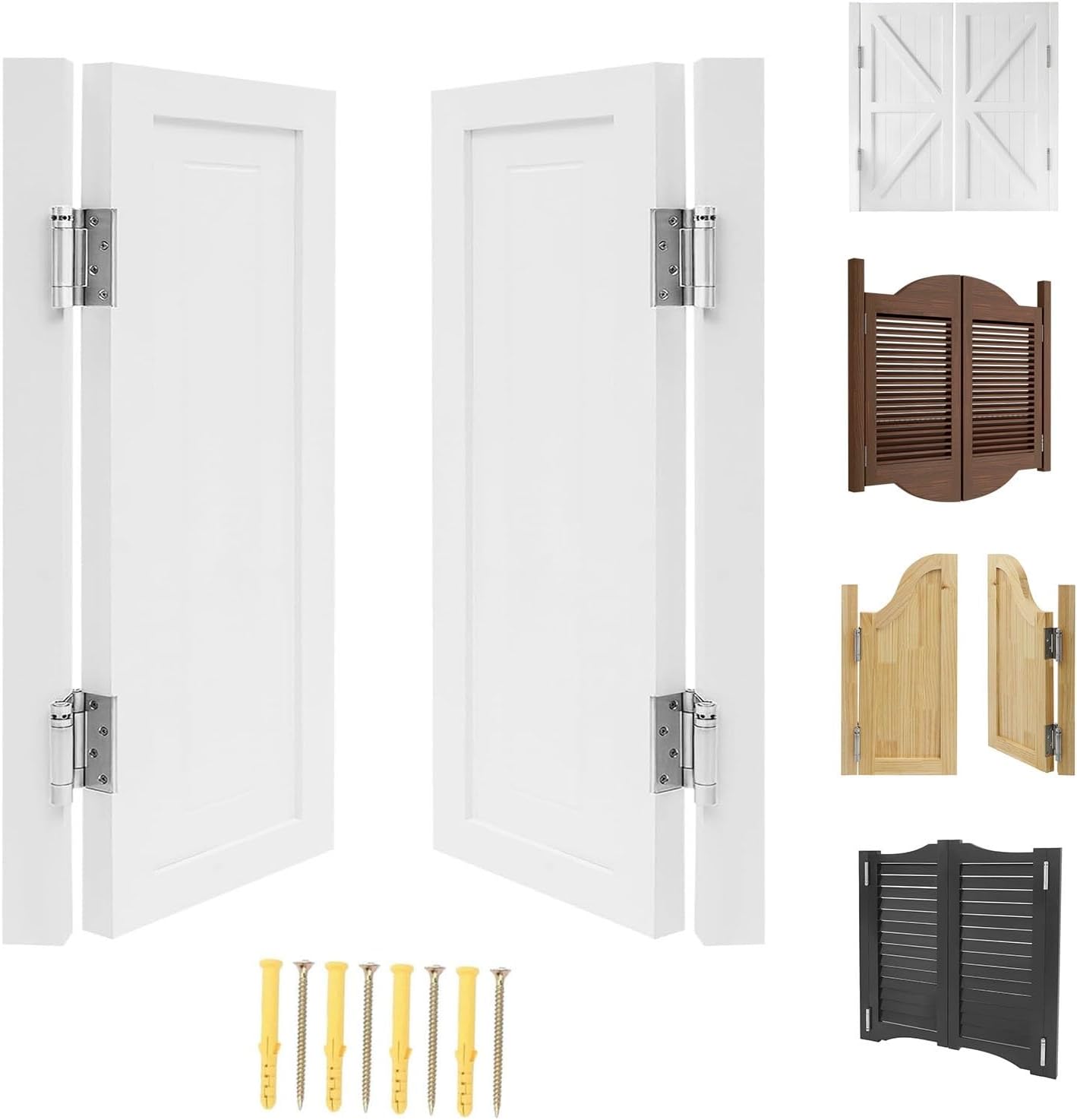 Swinging Cafe Door, 30" 32" 36" 39" 48" 54" 56" 59" Wide Interior Solid Wood Saloon Doors with Metal Hinges Quiet Operation, Two-Way Open Swing Doors, Auto Close Porch Door