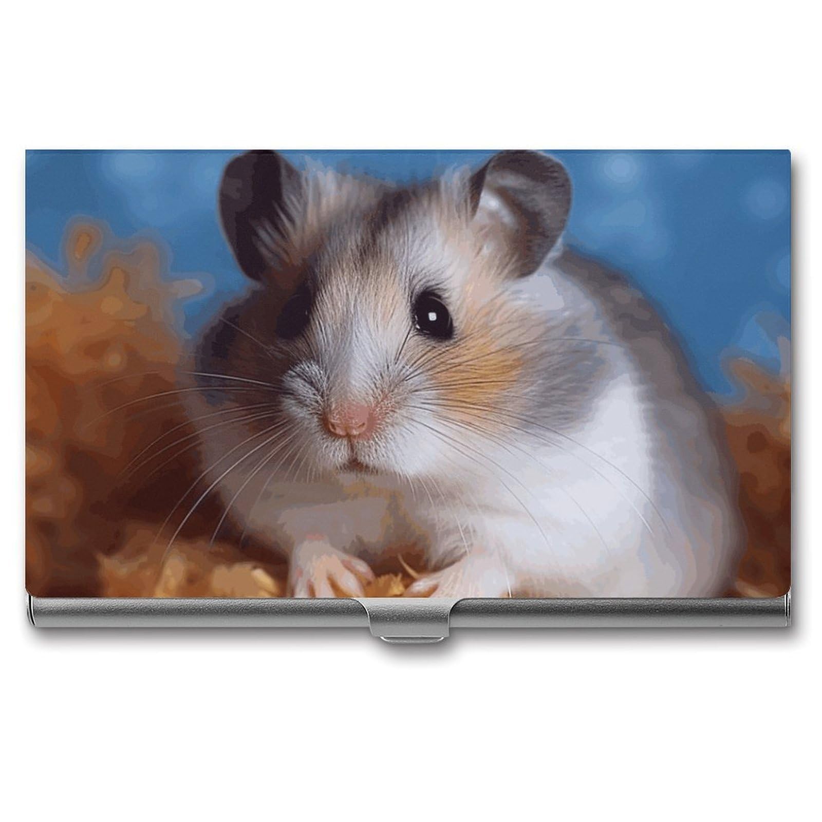 DWVTSLH Hamster Business Card Holder, Slim Portable Metal Business Card Case Pocket Wallet Professional Name Cards Holder for 22-30 Cards, Credit Card ID Case/Holder for Men Women