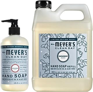 MRS. MEYER'S CLEAN DAY Liquid Hand Soap Variety Pack Scent, 33 OZ Refill + 12.5 OZ, 1 CT (Snowdrop)
