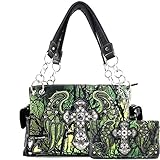 Justin West Camouflage Tree Branches Bling Rhinestone Cross Wings Handbag Purse Messenger Bags and...