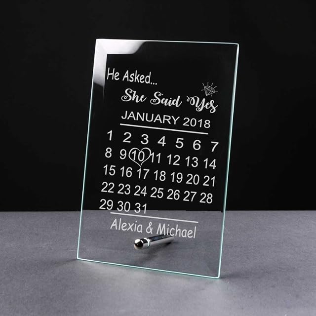 ukgiftstoreonline Personalised Engagement Gift Glass Plaque He Asked She Said Yes