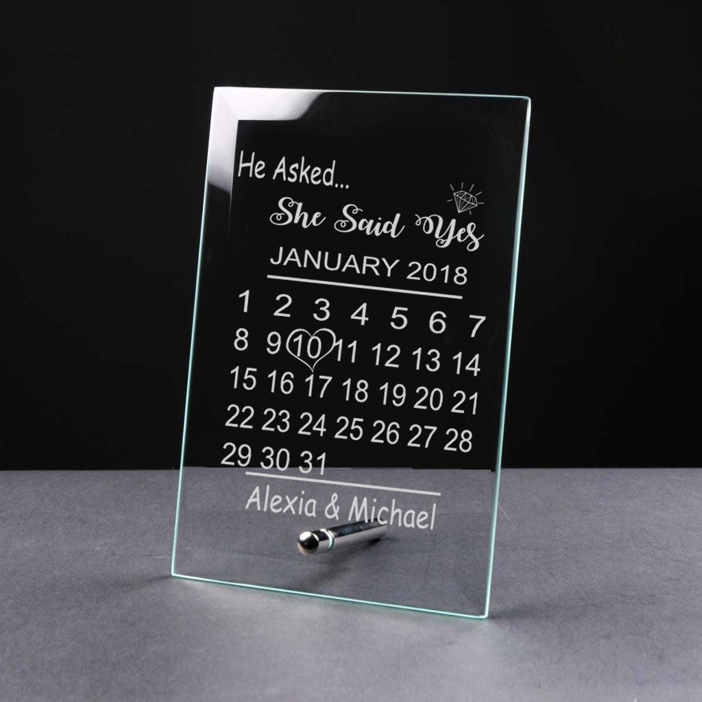 Ukgiftstoreonline Clear/Transparent Personalised Engagement Gift Glass Plaque He Asked She Said Yes