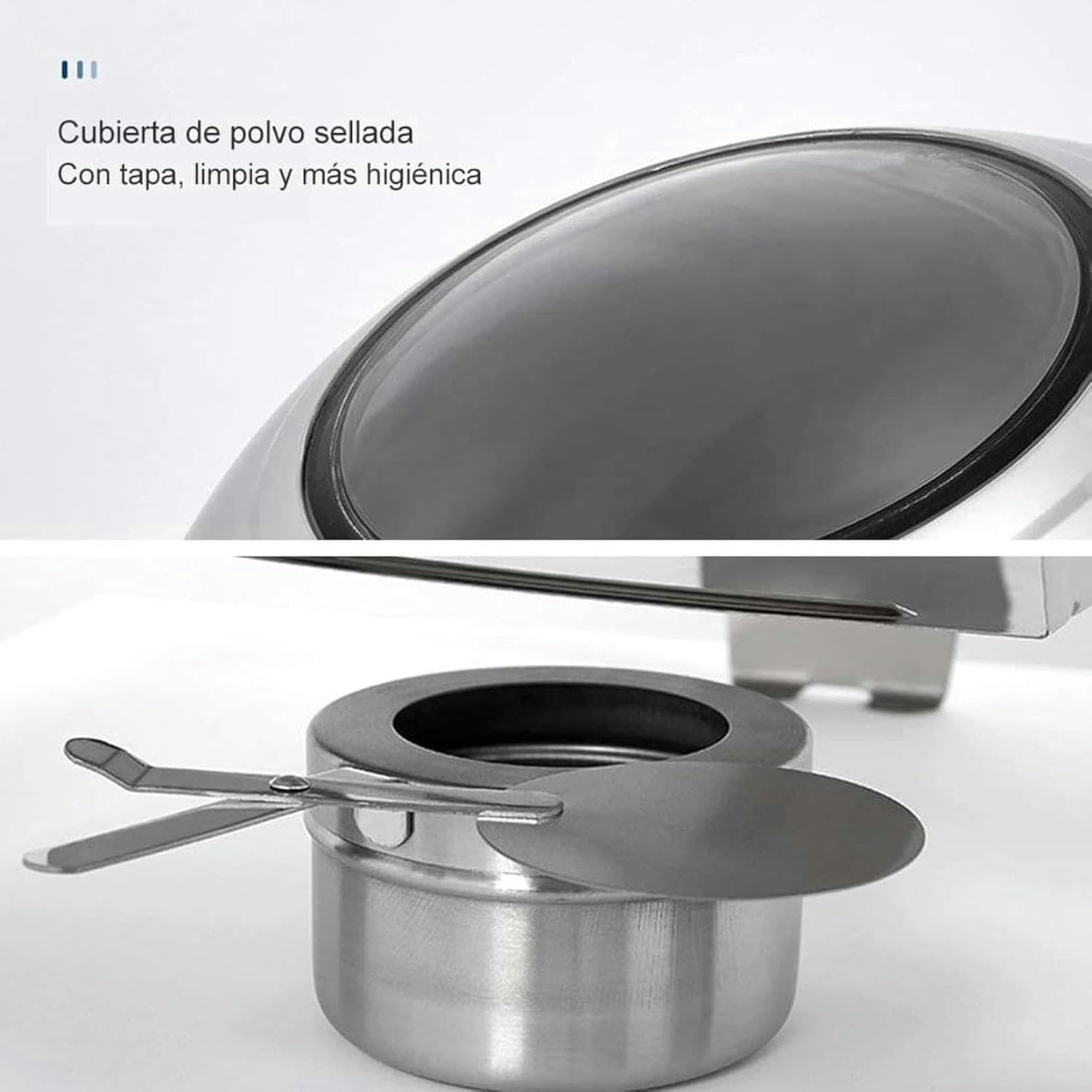 Chafing Dish Rotondo in Acciaio Inox,Set di Chafing Dish Scaldavivande Buffet,con Teglie per Alimenti E Porta-Combustibile,Set Scaldavivande per Catering,Buffet E FES