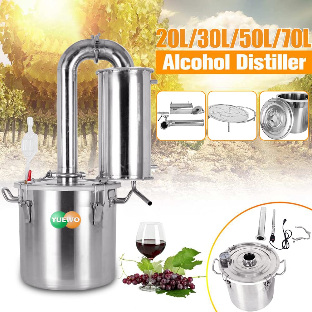 YUEWO 5G/8G/18.5G Still Stainless Steel Water Distiller Wine Brandy Making Kit Ethanol Vodka Copper Still Home Brewing Kit (5.3G/20L)