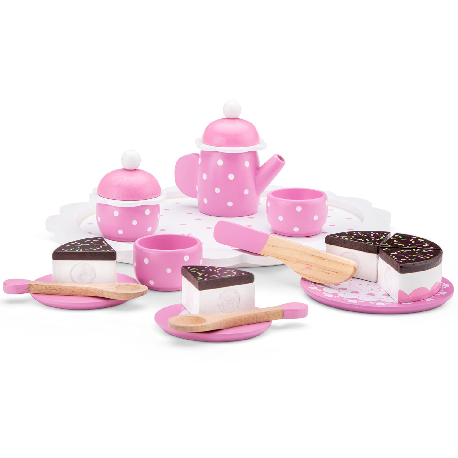 Woet® Set Alzata per Torte Giocattolo in Legno per Bambini - con Torte, Pasticcini e Alzata - Giocattolo per Festa del tè - Gioco di Ruolo per Cucina - A Partire da 3 Anni