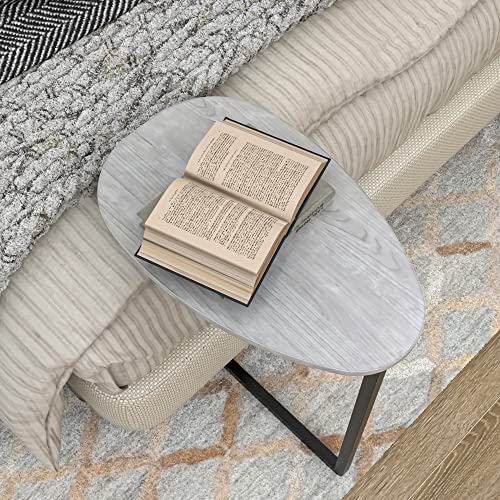 Anyhi Oval C Shaped Side Table For Small Space, Modern Couch End Table With Metal Frame,Coffee Table For Living Room Sofa Beside,Grey Walnut Top #TOP4