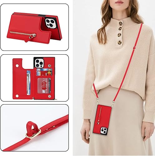 Miniatura 6 de Funda cruzada para teléfono iPhone 12  iPhone 12 Pro de cuero con tarjetero, funda protectora extraíble y ajustable con botón compatible con iPhone