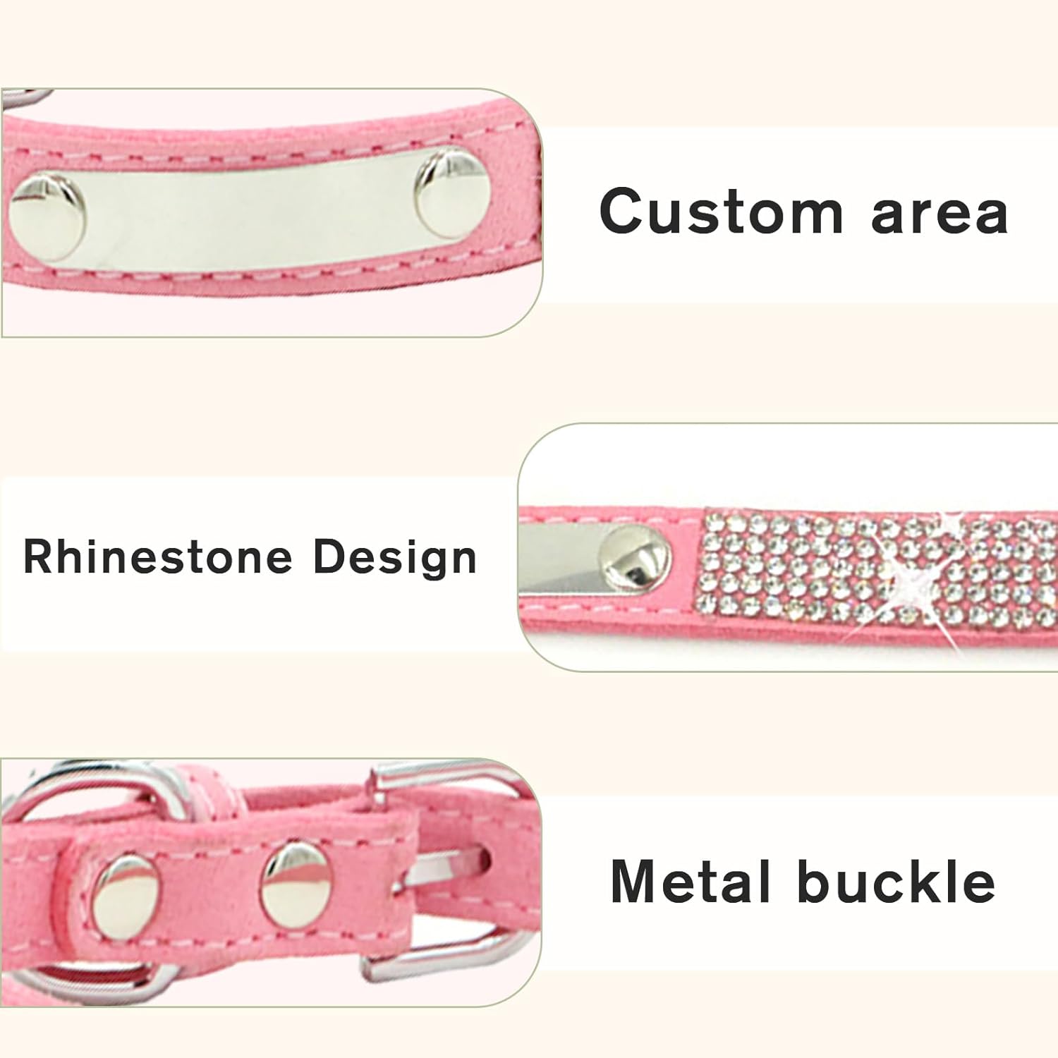 Personalized Dog Collar with Rhinestone Name Tag - Glitter Polyester Collar Adjustable [Pink，M]
