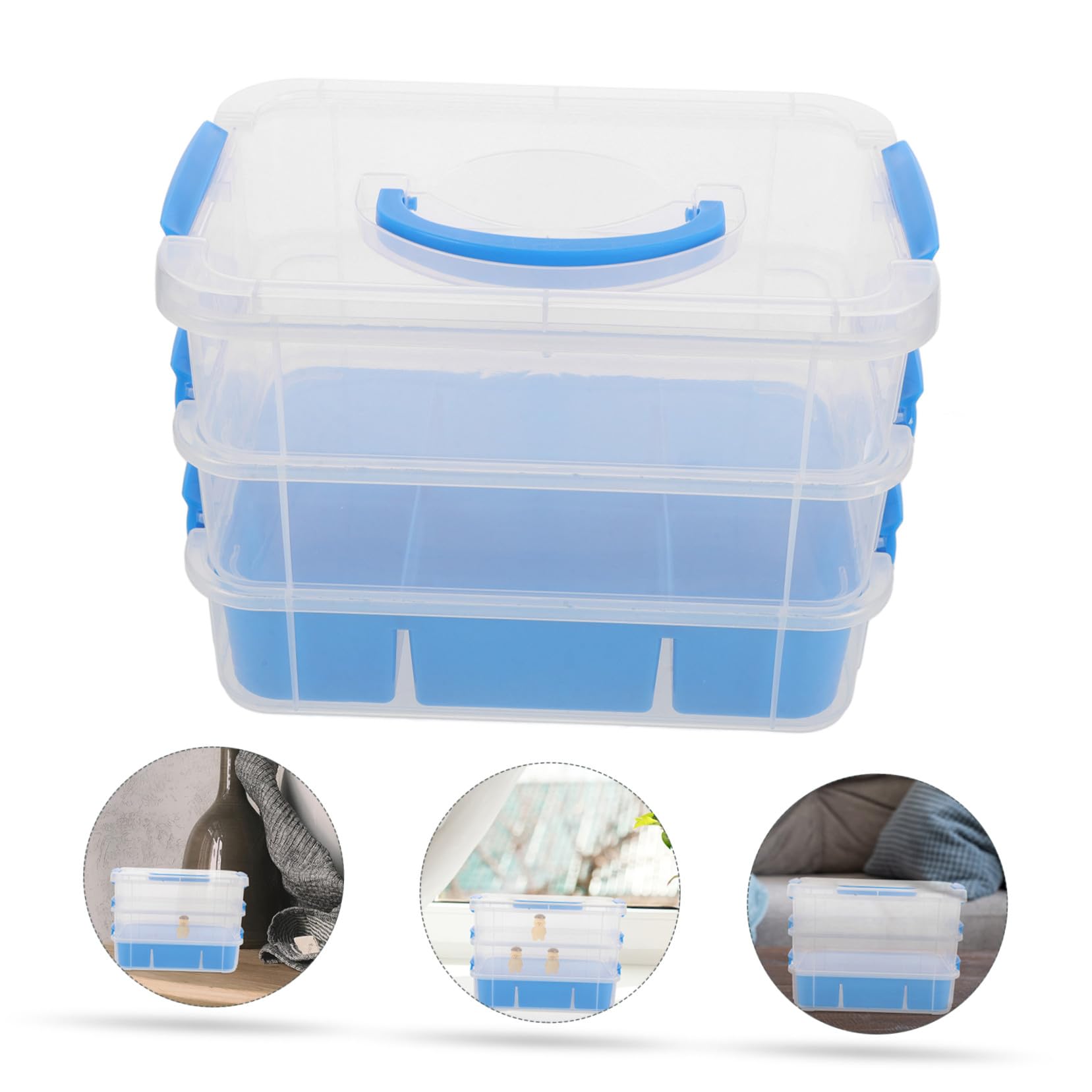 Gatuida Stapelbare mit Deckel mit Fächern aus Kunststoff Aufbewahrungsbox Multifunktionaler Organizer 3-stöckig für Kleinteile und Spielzeug für Schule und Büro