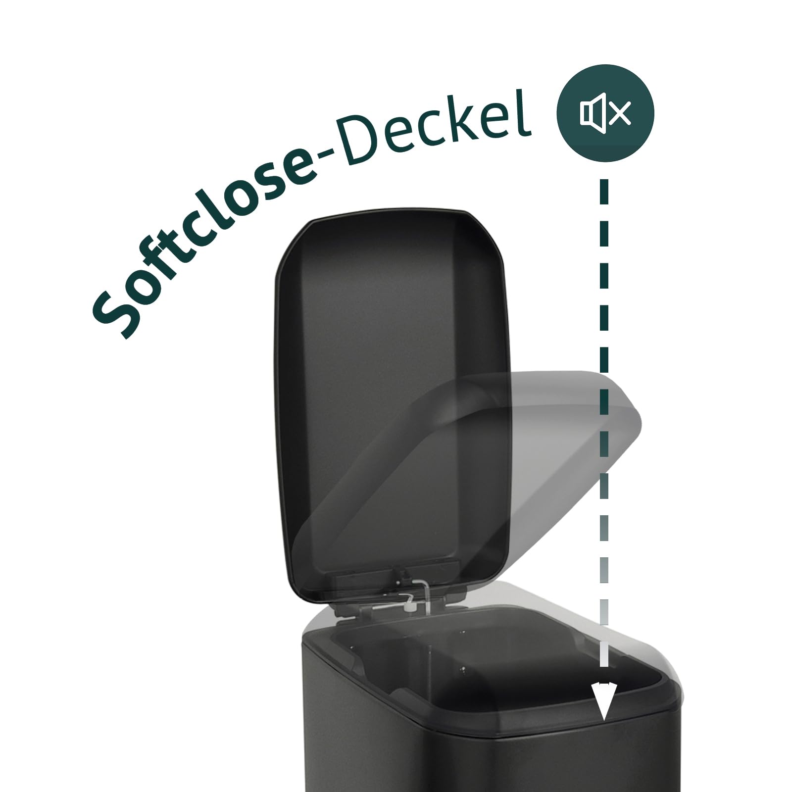 SVITA TS20 Mülleimer Treteimer 20l Kunststoff Softclose-Deckel rechteckig Schwarz