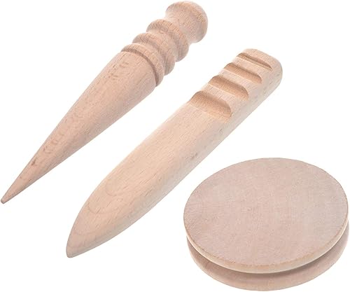 Batino Juego de 3 piezas de cuero de madera maciza para manualidades, bruñido de varios tamaños, para herramienta de trabajo de artesanía en cuero