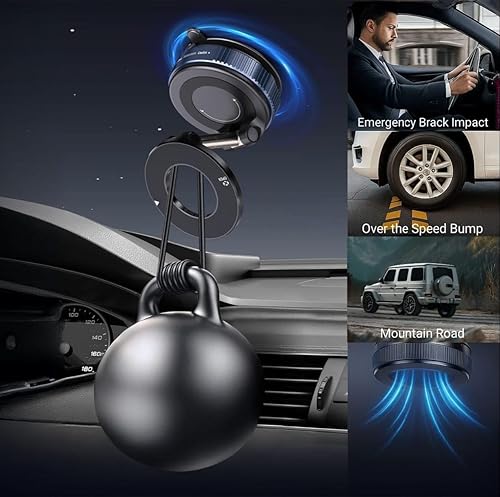 Miniatura 4 de Soporte magnético para teléfono de automóvil al vacío mejorado 2026, soporte de ventosa MagSafe ajustable en 360 y plegable, soporte retráctil para
