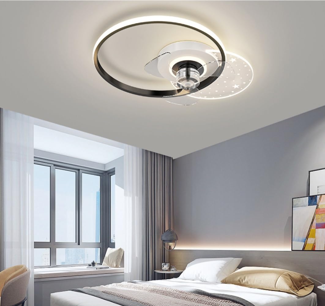 HXYSXHJUO Ceiling fan light LED for Room Mute Invisible Romantic Bedroom Restaurant Kitchen Fan Lights 50CM Black/Gold/Gray (Black)