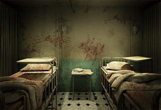 AOFOTO 7x5ft Urban Hospital Ruins Backdrop Halloween Scene Aged Vintage Inpatient Ward Bed Retro Damaged Lonely Sickbed Eerie Sickroom Background for Photography Photo Studio Props Vinyl