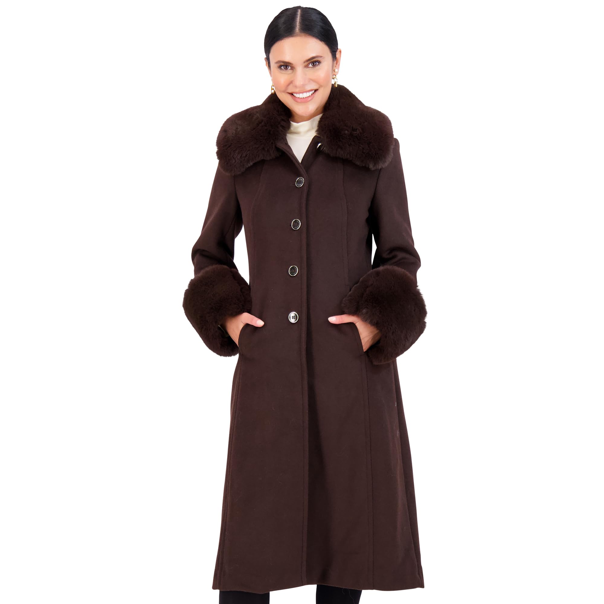 vince camuto winter trench coat women, wool coats women with fur, peacoat womens, espresso-xs