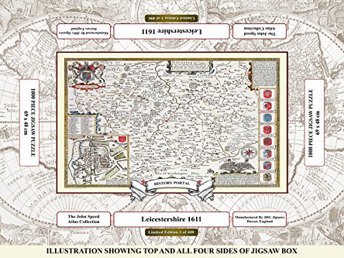 History Portal Limited Edition 1000 Piece Jigsaw Puzzle - Map of Leicestershire 1611 by John Speed