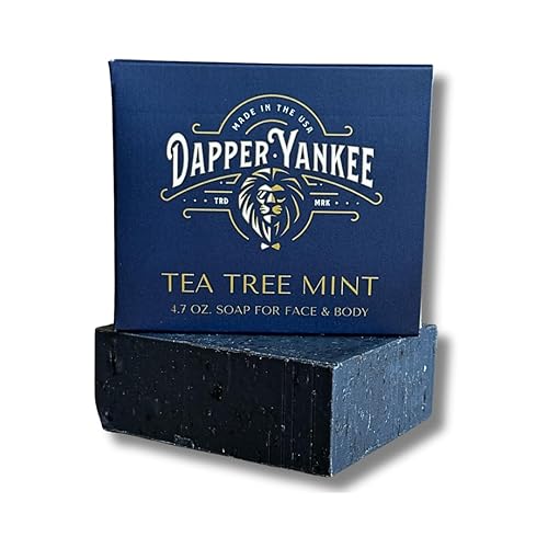 Dapper Yankee Jabón natural de menta de árbol de té para hombres, carbón activado, aceites esenciales