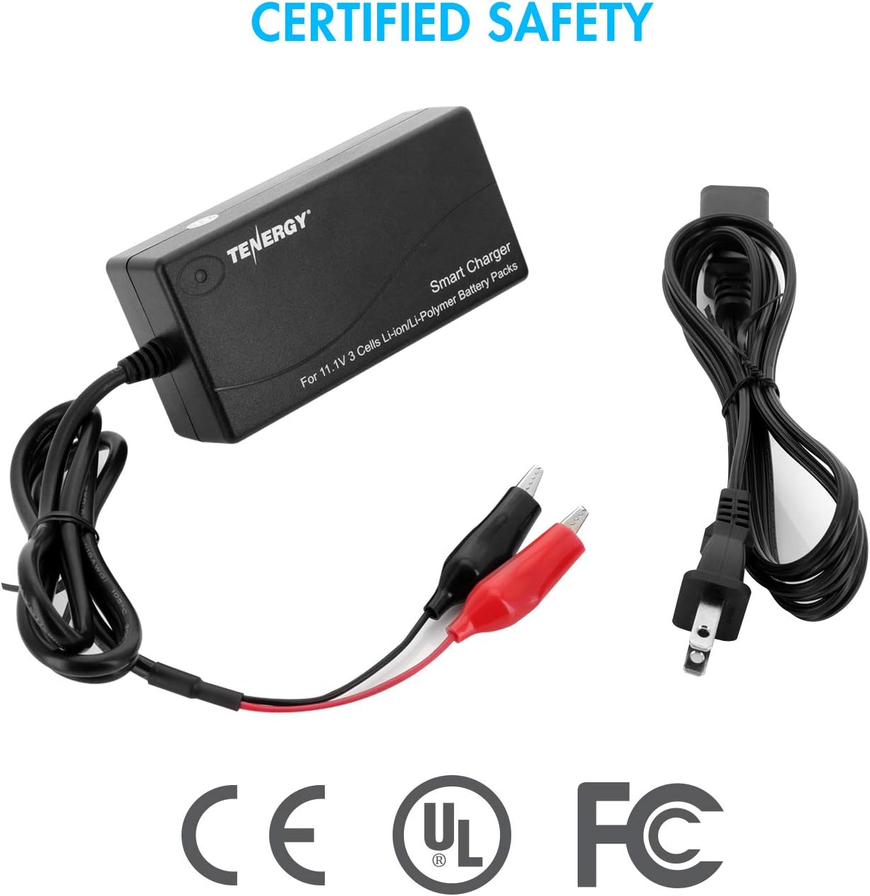 Certified safety logos: CE, UL, FCC