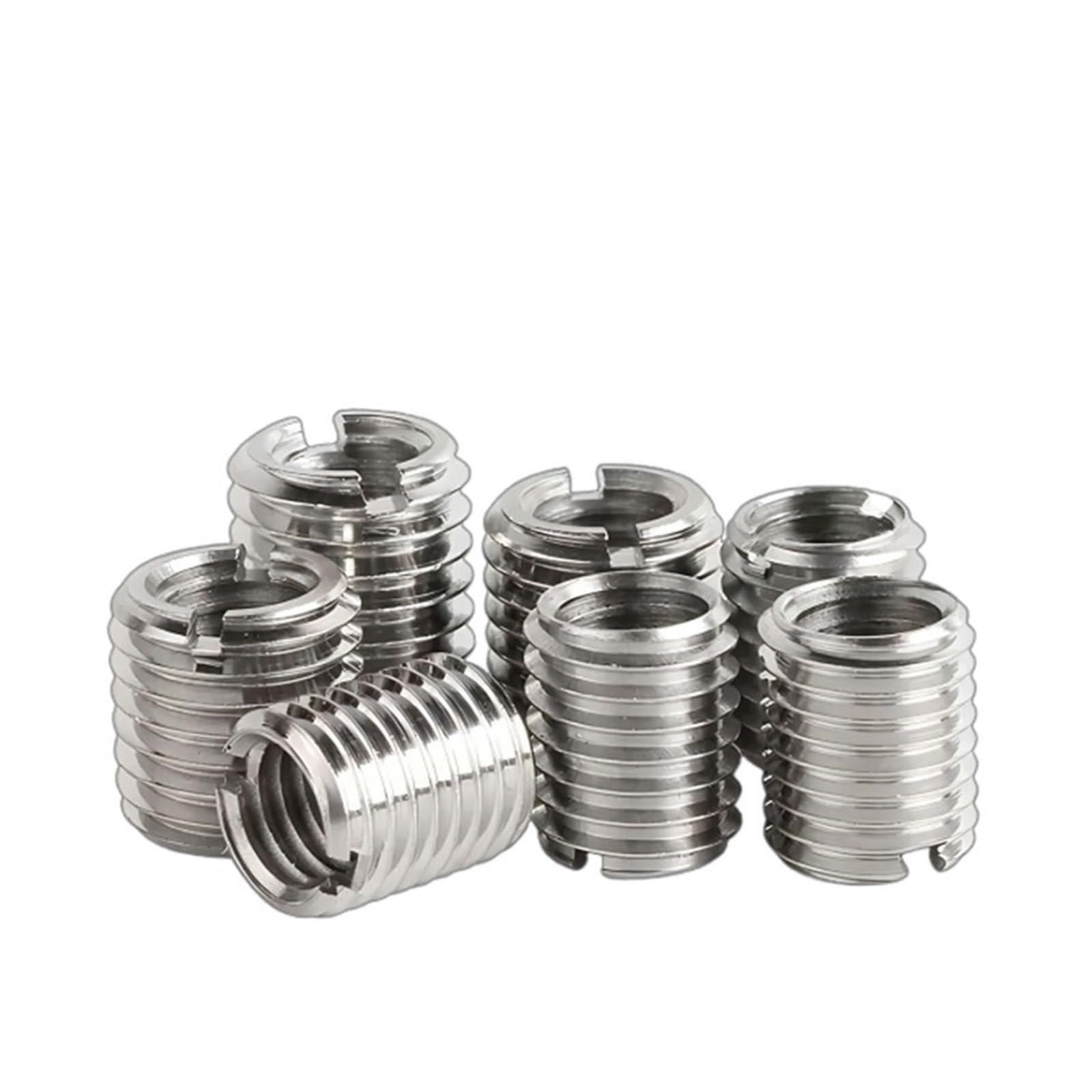 PULaif Self Tapping Thread Insert, 304 Stainless Steel Slotted Inside Outside Self Tapping Thread Insert M2-M12 Silver(M6-M8X8X5pcs)