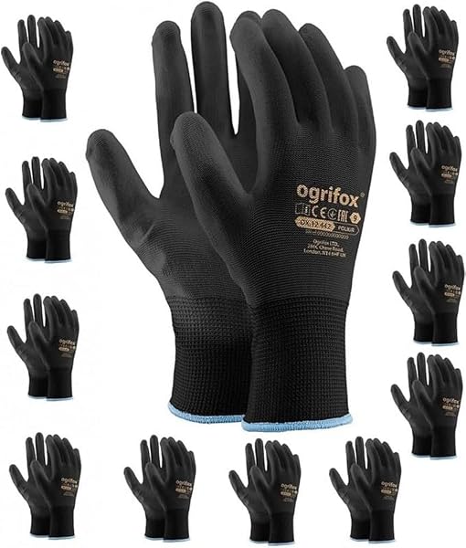 12 Paar PU schwarz beschichtet Nylon Arbeitshandschuhe (Garten Builders) Arbeitshandschuhe