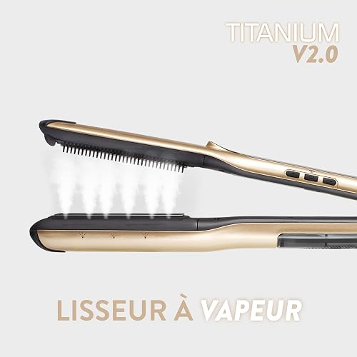 Demeliss Saint Algue Titanium V2.0 Steam Straightener Set - Includes 2-in-1 Mat - High Performance Smoothing and Intense Hydration - for All Hair Types - 6