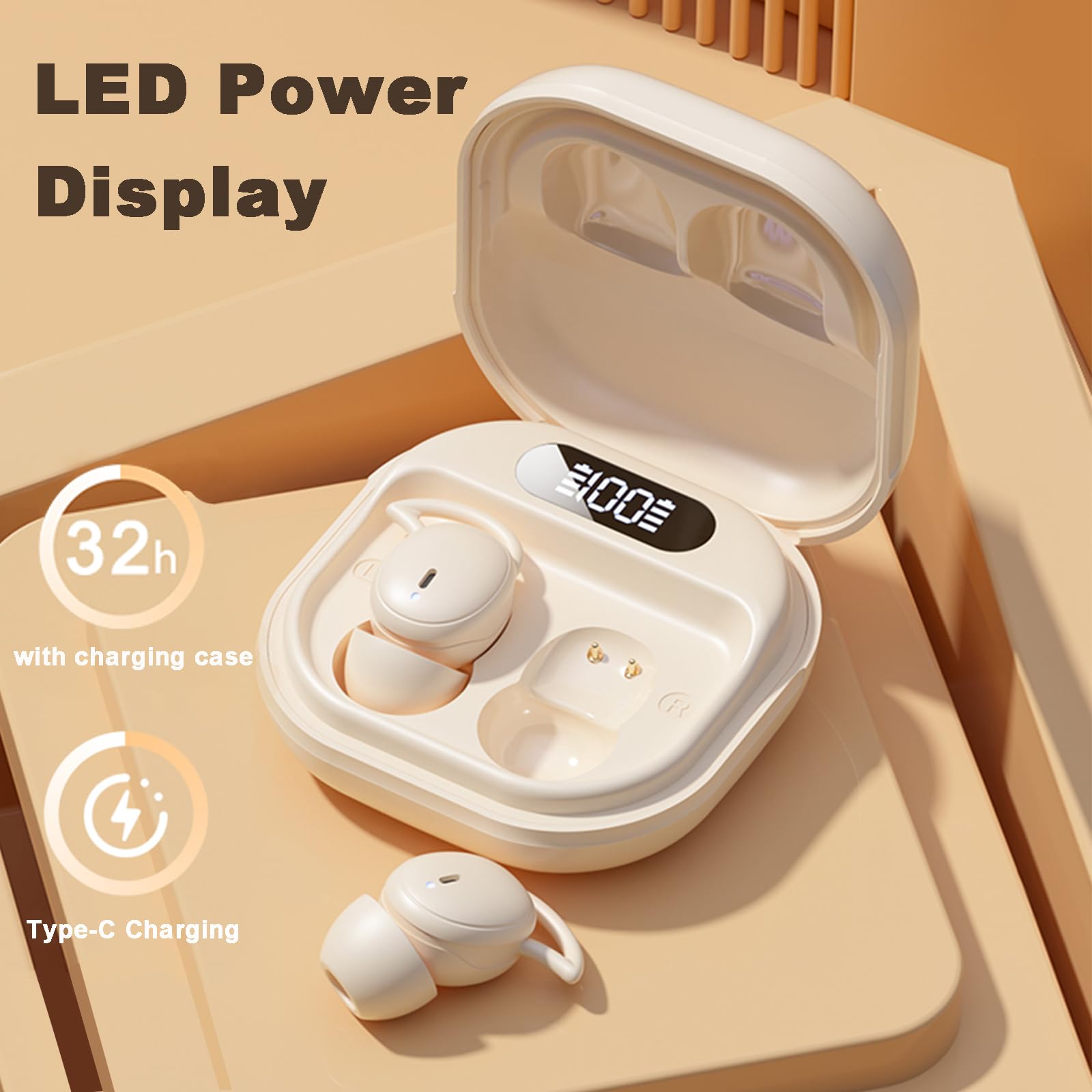 Auriculares inalámbricos para dormir, Bluetooth 5.3, para dormir de lado, reproducción de 32 horas, bloqueo de ruido, impermeables, pequeños auriculares intrauditivos