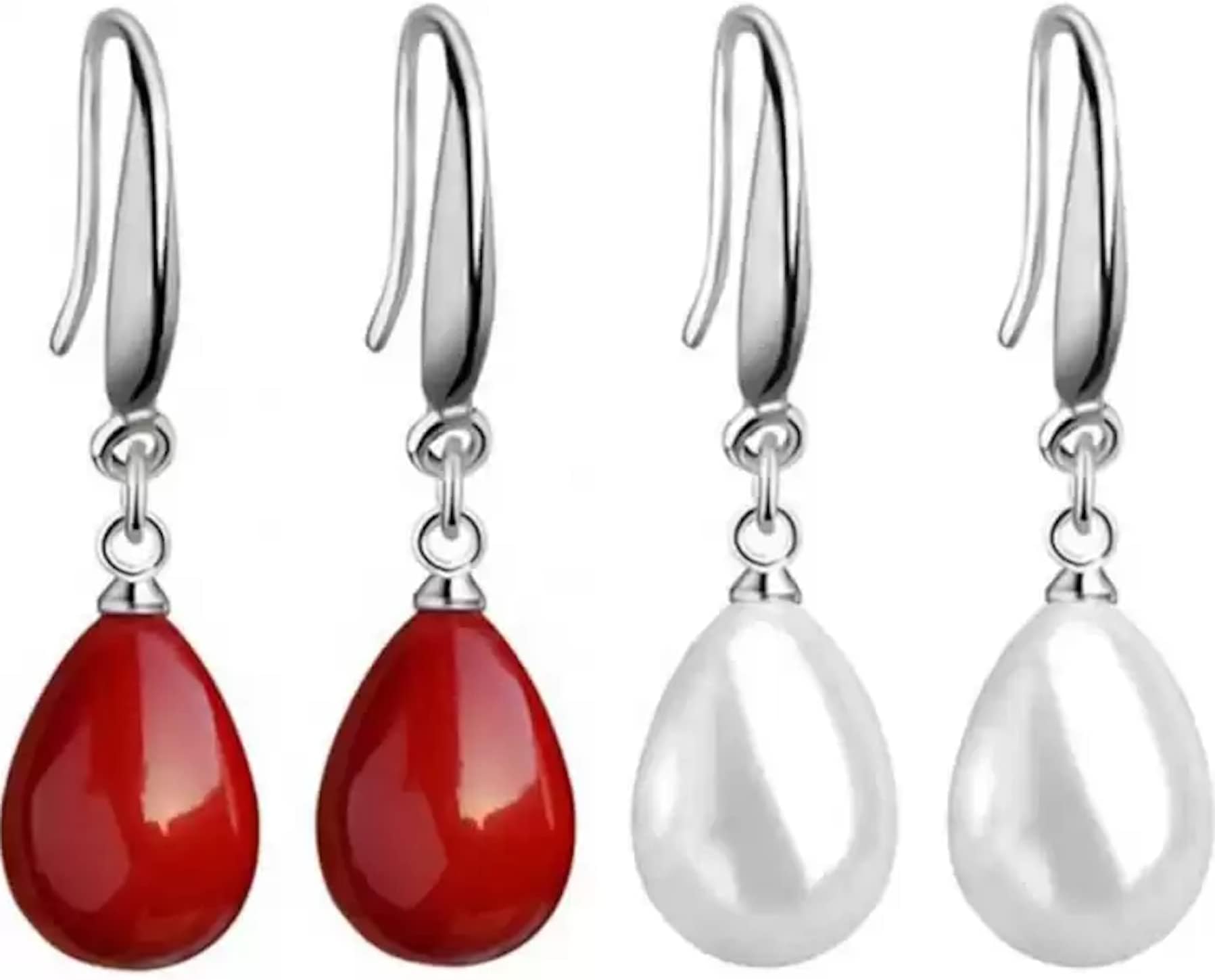 Women's Pearl Drop Earrings, Silver Plated Round Pearl Dangle and Drop Earrings