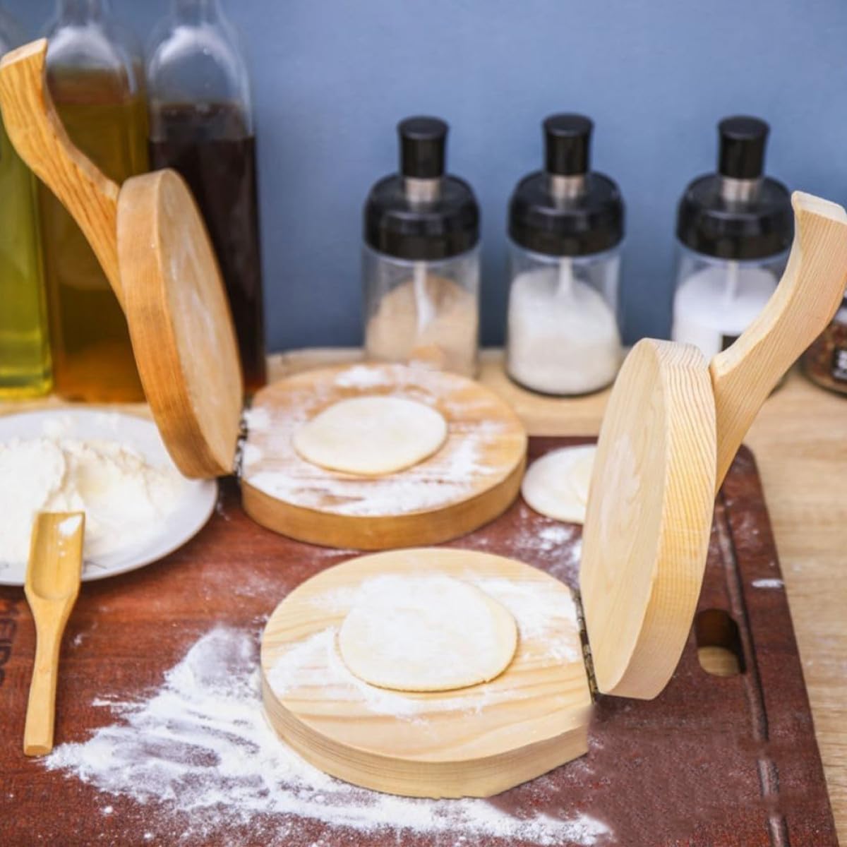 SEWACC Wooden Dumpling Dough Presser Mold round Dumpling Skin Pressing Tool for Home Cooking Kitchen Accessory