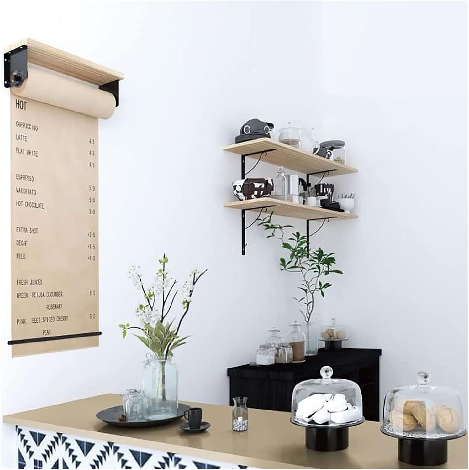 Distributeur de rouleaux de papier kraft avec cutter, design mural avec étagère de rangement pour bureau et café pratique