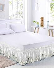 Eucalyptus Leaves Bed Skirt King Size 18 Inch Drop, Adjustable & Elastic Wrap Around Bed Skirts Pleated Luxury Dust Ruffles for Twin Full Queen Cal King Base Bed, Watercolor Sage Green Gold Branches