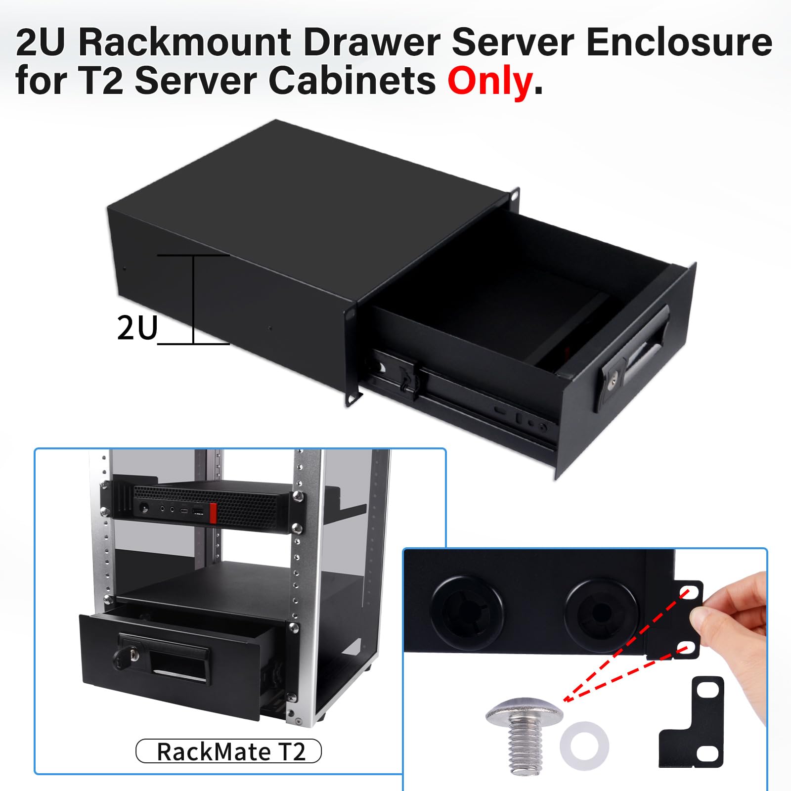 GeeekPi Cajón con cerradura de montaje en rack 2U, caja de gabinete de servidor de 10 pulgadas para gabinete de servidor DeskPi RackMate T2