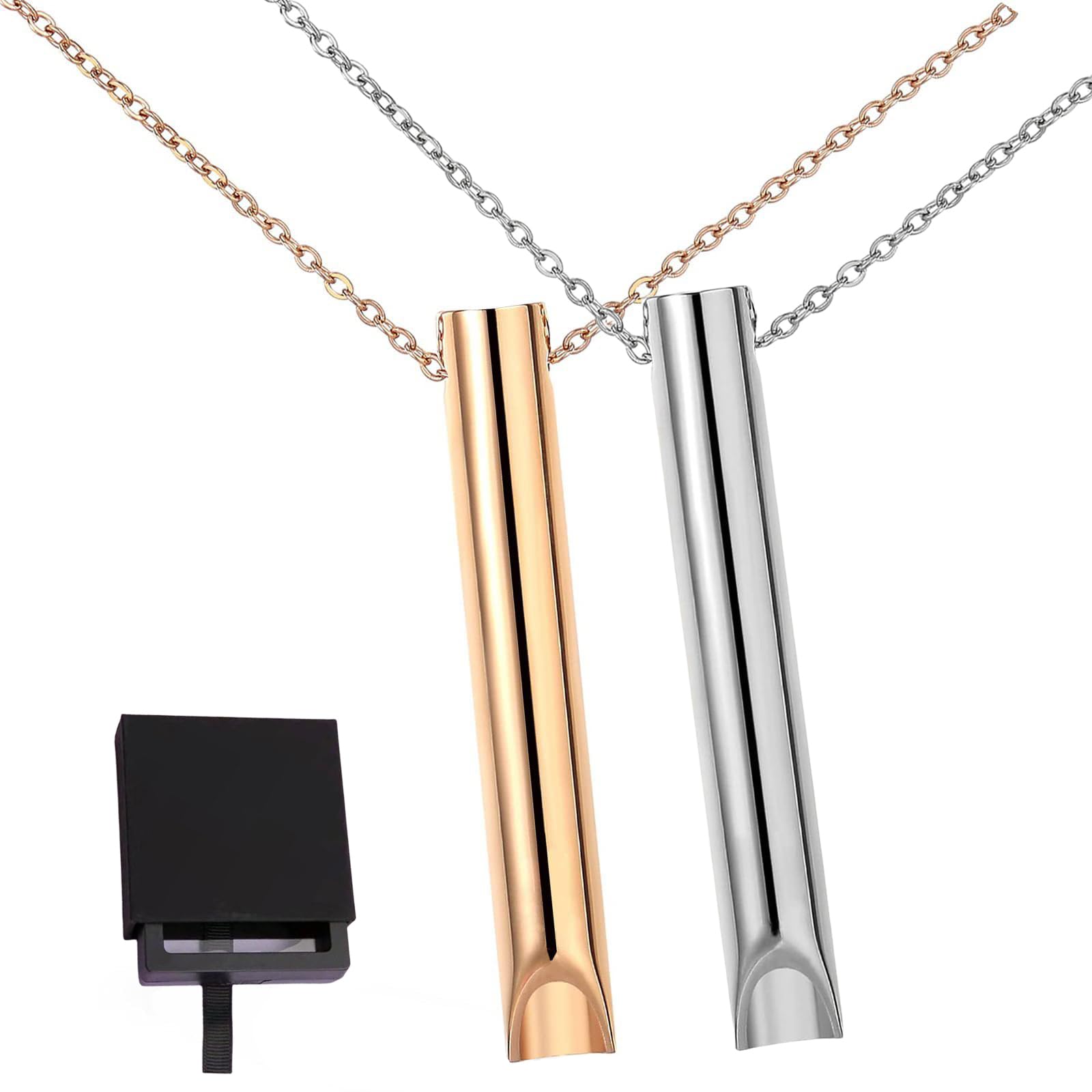 2 STKS Ademhaling Ketting, Angst Ketting, Ketting Stress Relief Carry Voor Angst Draagbare Ademinhalator Lanyard Roestvrij Staal Fluitje Voor Vrouwen M