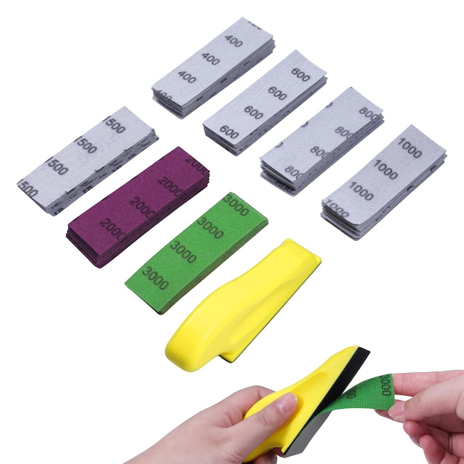 Micro Detail Sander Paper Kit 3.5 x 1 Inch 70 PCS Detail Finger Sandpaper Hook & Loop Sandpaper Assortment 400 600 800 1000 1500 2000 3000 Grit for DIY Crafts Wood Metal and Narrow Spaces