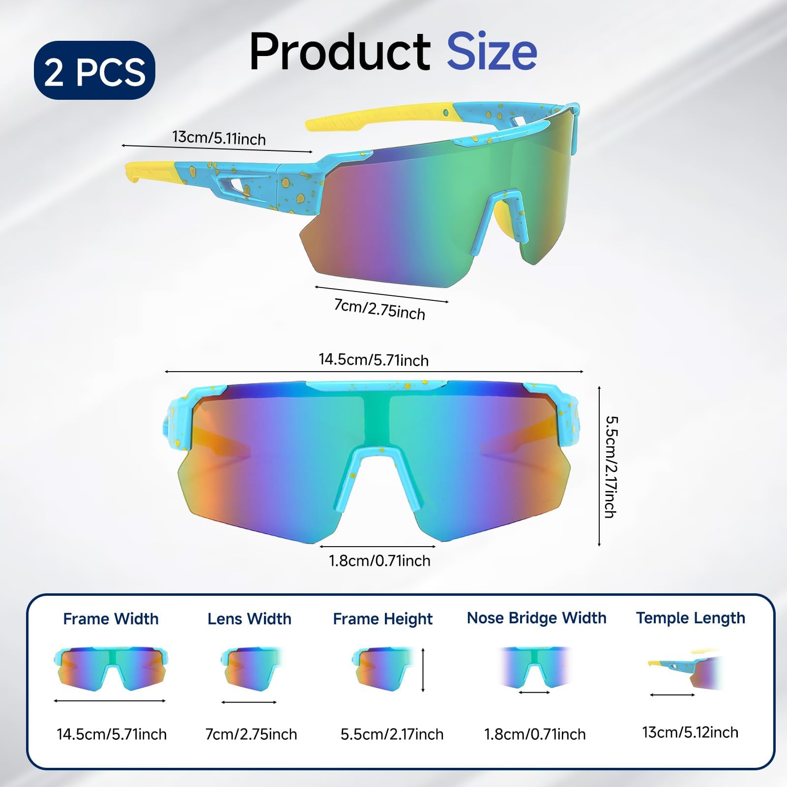 Aivane 2 PCS Lunette de Soleil Sport Polarisée, Lunettes de Vélo pour Hommes & Femmes, Lunette De Vitesse pour Cyclisme, Ski, Moto, Course à Pied, Pêche, Baseball, Beach-Volley, UV400 Protection