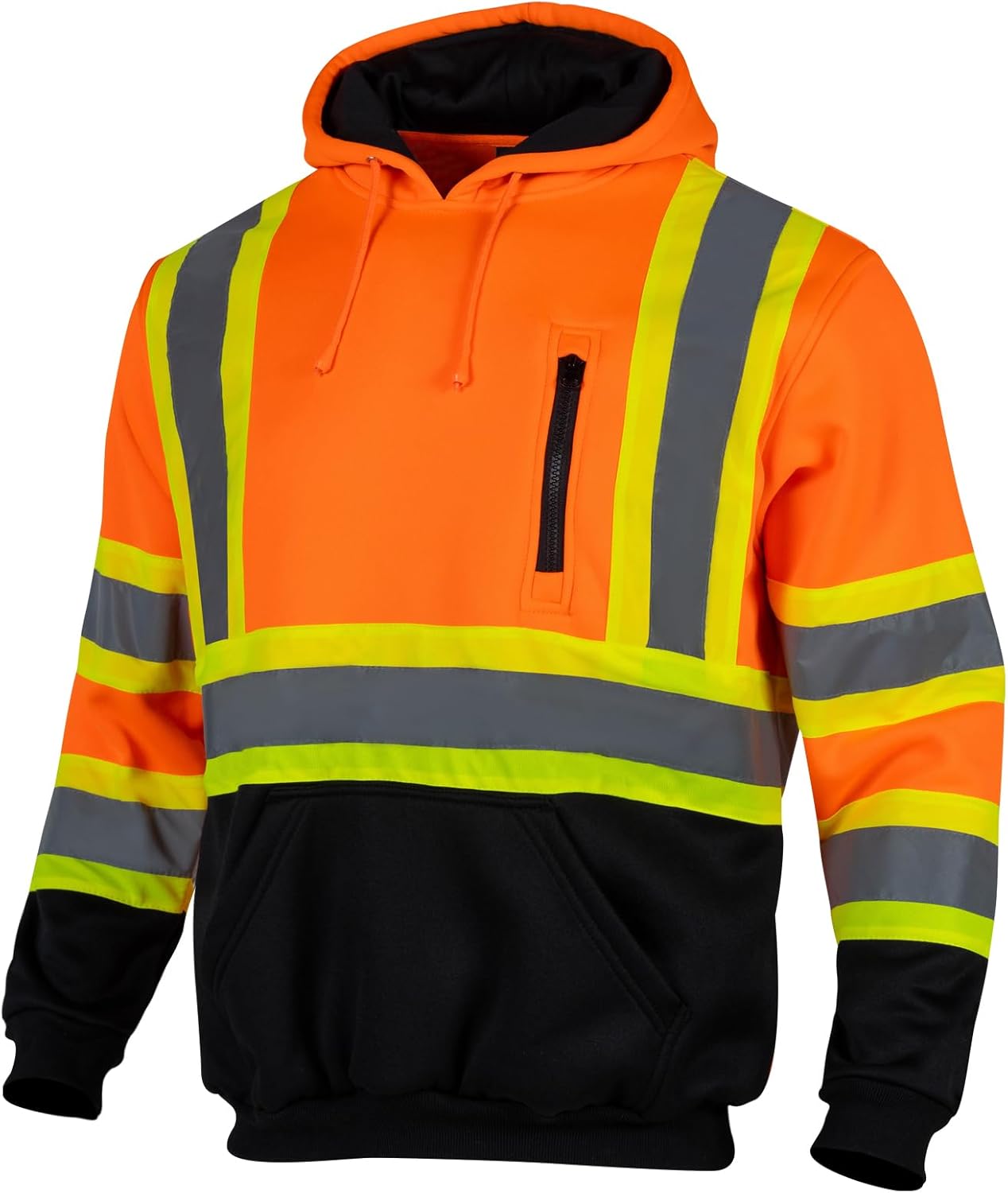 High Visibility Safety Fleece Hoodie for Men Reflective Sweatshirt ANSI Class 3 Hi Vis Pullover Hoodie Jacket