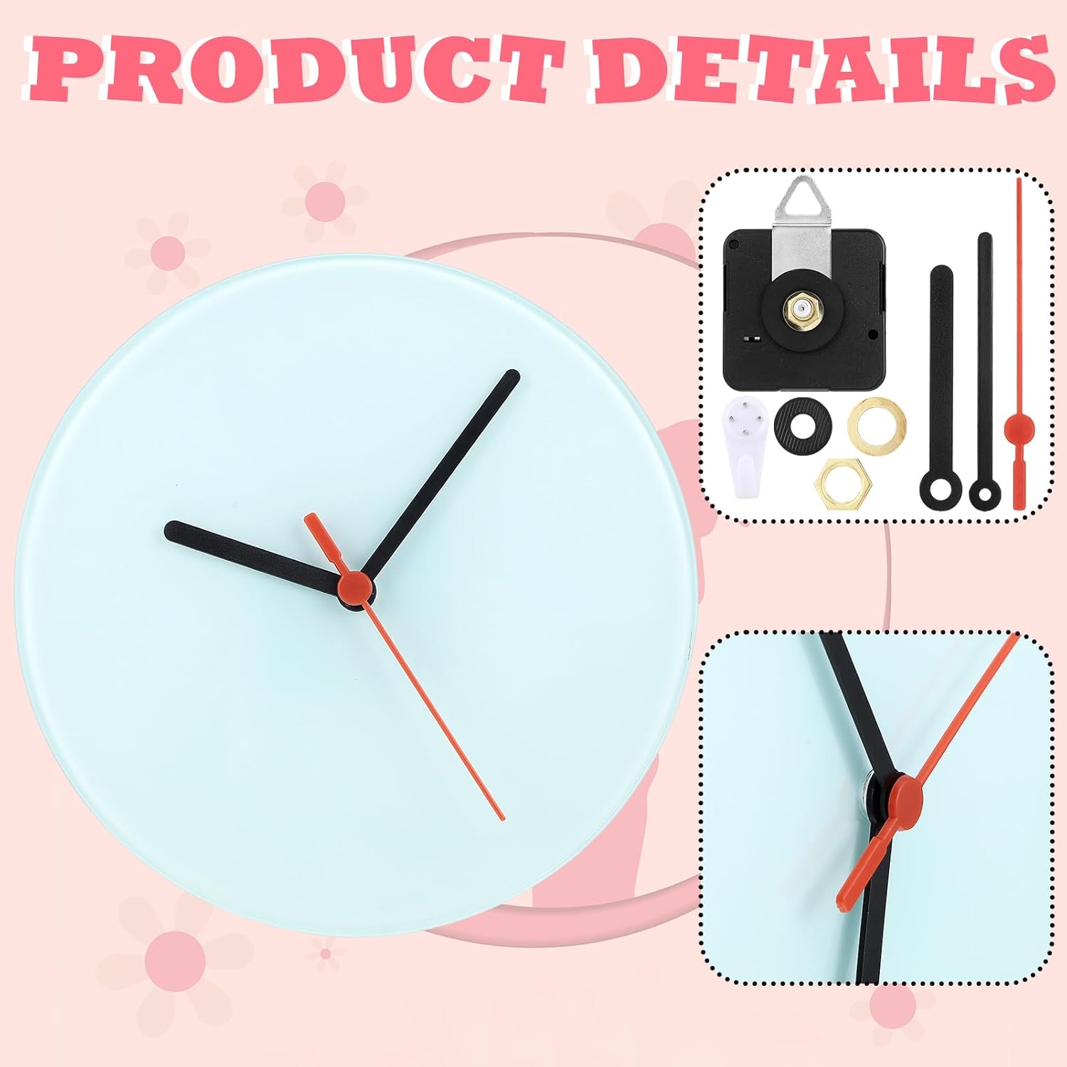 6 Pcs Sublimation Blank Wall Clocks 7.9 Inch Glass Round Printing Wall Clock DIY Battery Operated Decoration for Christmas School Home Decor Gift