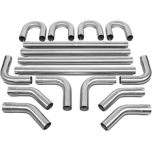 DNA MOTORING 16Pcs 2 Inches Stainless Steel DIY Custom Exhaust Tubing Mandrel Bend Pipes Straight & U-Bend Kit, Universal Fit, ZTL-20SS