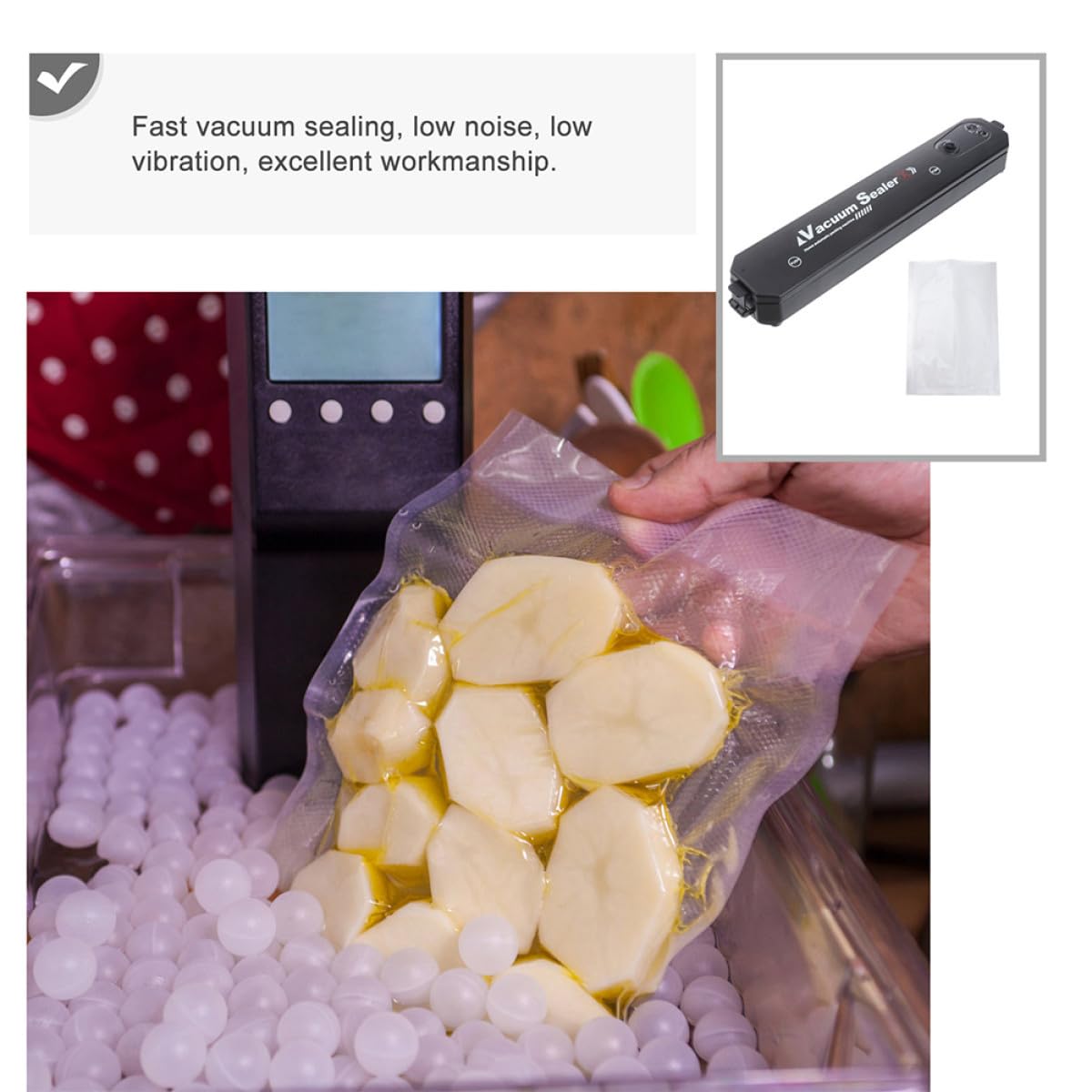 OUNONA 2 Ensembles scellant sous vide scellant alimentaire outil d'emballage soudeuse de automatique scellant de frais outil de mise sous vide Plastique Black