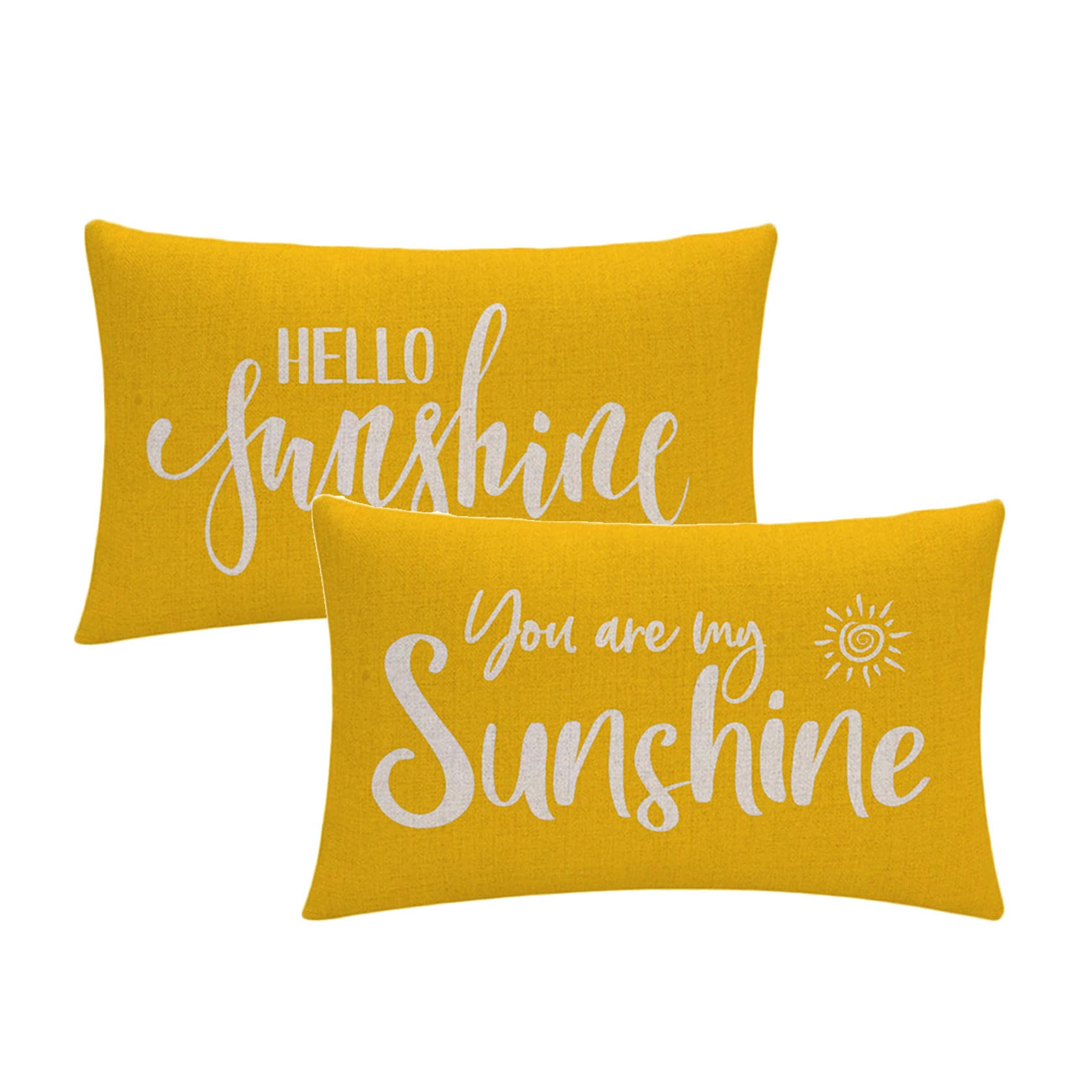 7COLORROOM2Pack Farmhouse Decor Pillow Covers Hello Sunshine/You are My Sunshine Rectangular/Waist Cushion Covers Spring Summer Yellow Home Decorations Lumber Pillowcases 12" X 20"(Yellow)
