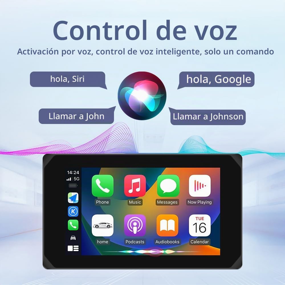 VSYSTO Carplay inalámbrico y Android Auto para Motocicleta, 5 Pulgadas Carplay Portátil con Soporte, Dashcam Delantero Trasero 1080P, Pantalla Táctil Impermeable con Bluetooth, Navegación GPS, TPMS