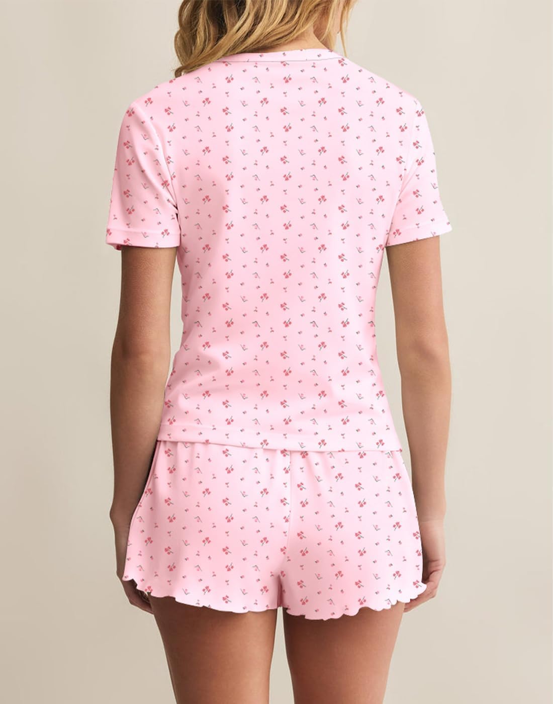 Lacozy Cute Pajama Sets for Women 2 Piece Short Sleeve Floral Print Button Shirt and Short Pj Sets Woman Y2K Sleepwear - Image 4