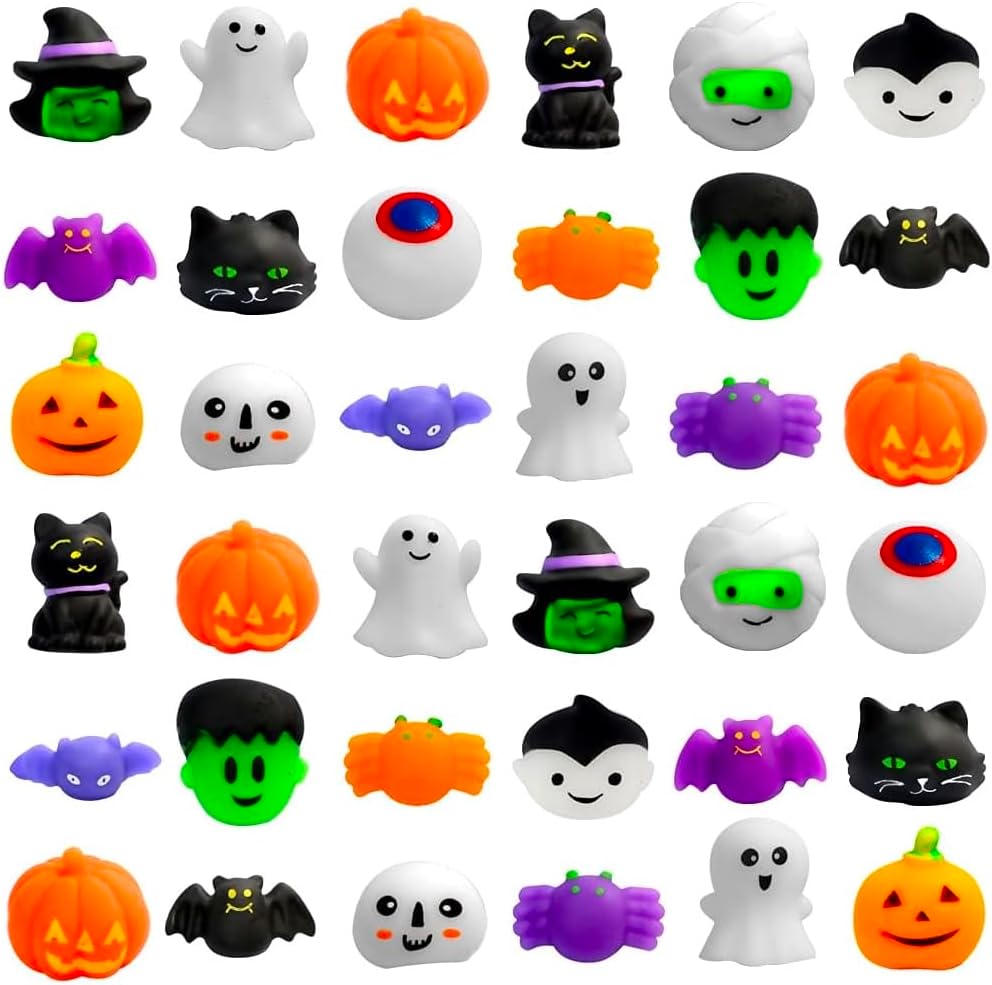 36 PCS Squishies Kawaii Cute Mochi Squishy Stress Reliever Anxiety Toys Halloween Party Favors Treat Goody Bag Filler Gifts