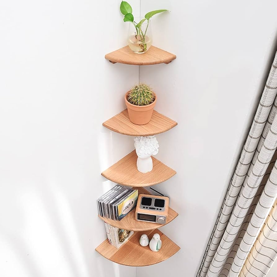 フランスアンティーク 木製のコーナーラック ウォールシェルフ 壁掛け 二段 棚 木製2段 壁付け棚 壁掛けラック ディスプレイ棚 | Brocante de