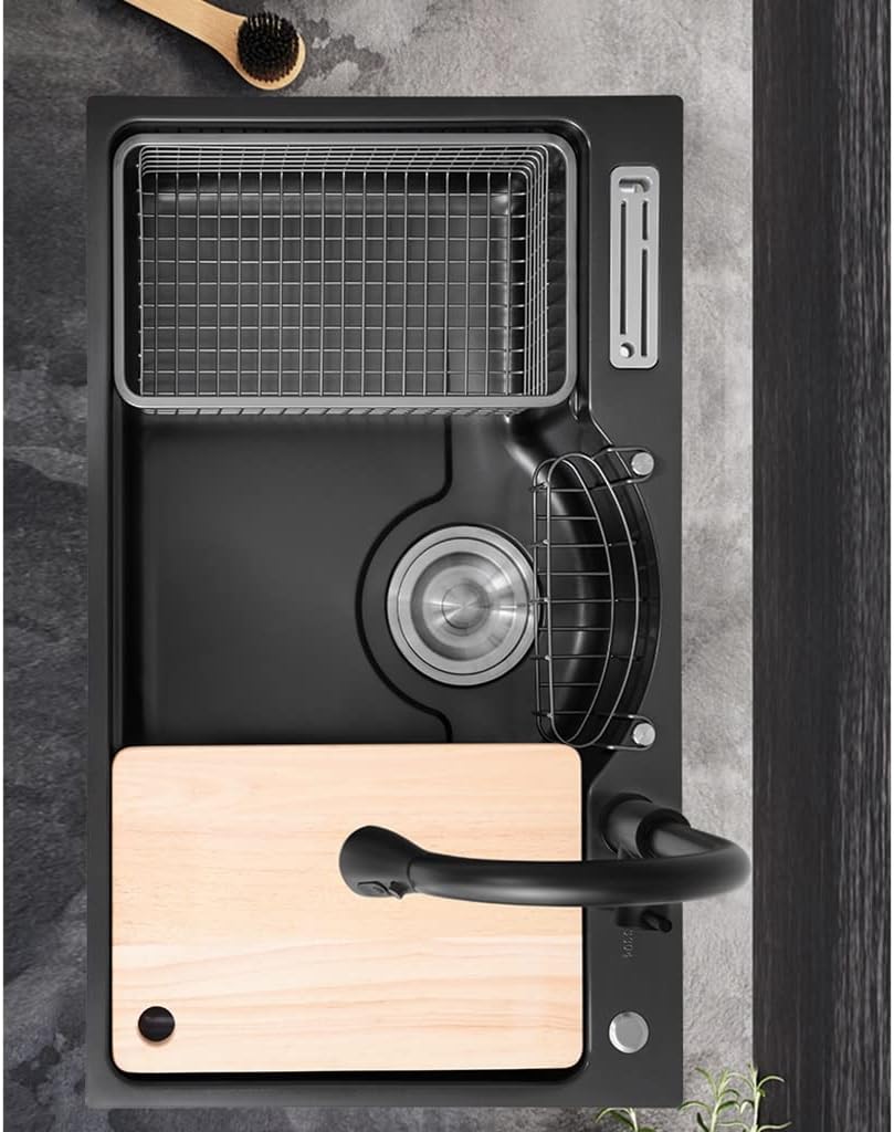 Kitchen Sinks,Kitchen Sink Large Single Sink, Bar Prep Sink, Drop-In Ordermount Installation, Easy to Clean/Black/78 * 48Cm