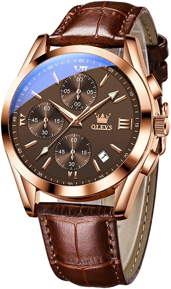 - Men's Casual Leather Watch, Big Face Chronograph Watch for Men, Fashion Easy to Read Dress Watch, Men's Waterproof Luminous Date Analog Watch, Gold/Black/White/Blue Dial