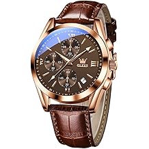 Men's Casual Leather Watch, Big Face Chronograph Watch for Men, Fashion Easy to Read Dress Watch, Men's Waterproof Luminous Date Analog Watch, Gold/Black/White/Blue Dial